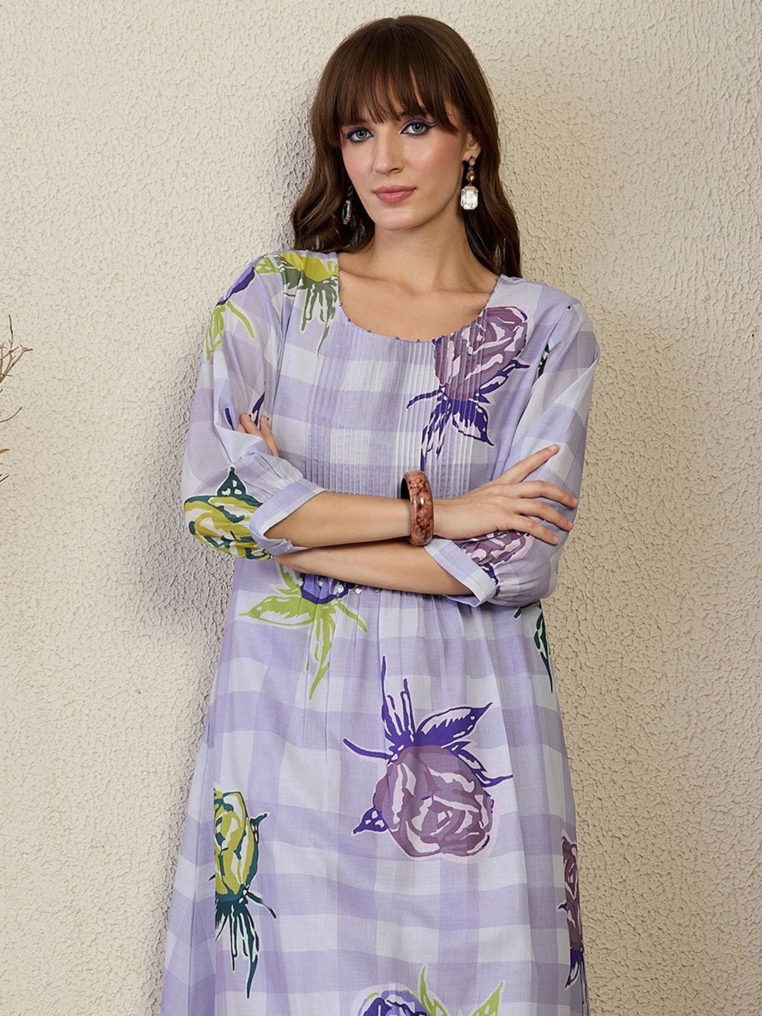 Dhiyona IE Printed Round Neck Tunic With Trousers Co-Ords
