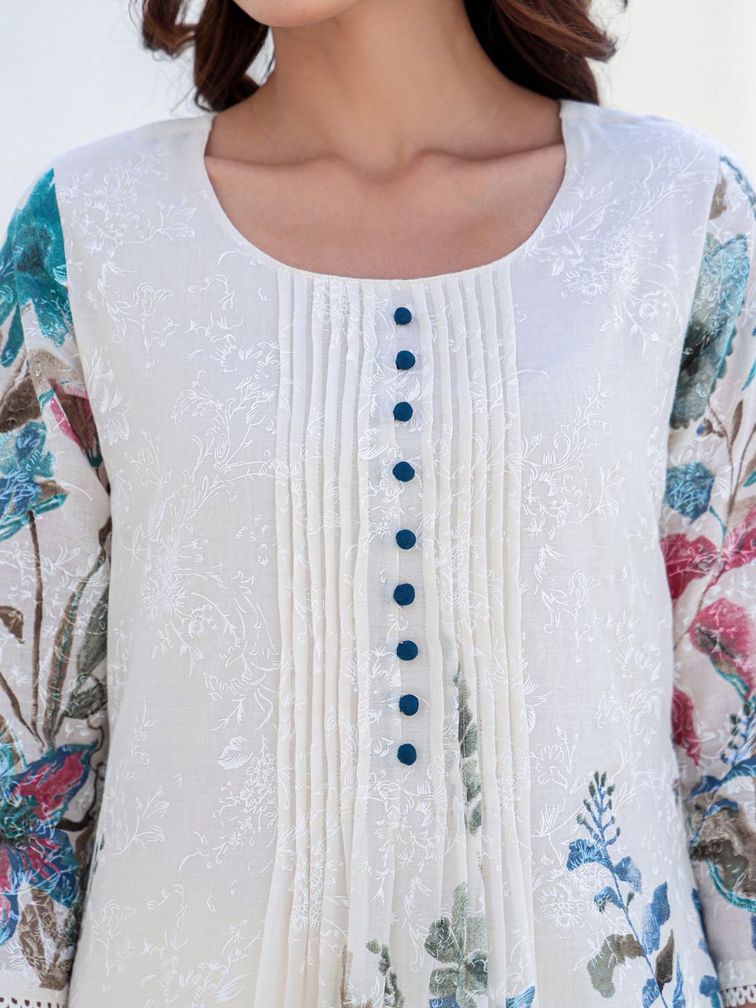 Floral Printed A-Line Pure Cotton Kurta With Trousers
