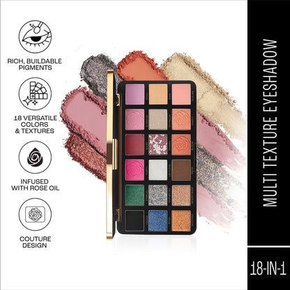 Lakme Rouge Bloom Eyeshadow Pro-Palette, 18 Shades For Infinite Looks, Infused With Rose Oil