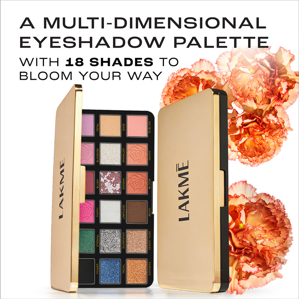 Lakme Rouge Bloom Eyeshadow Pro-Palette, 18 Shades For Infinite Looks, Infused With Rose Oil