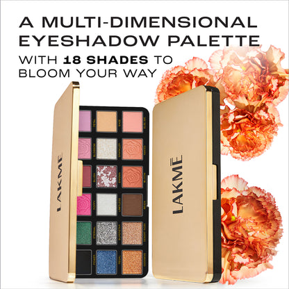 Lakme Rouge Bloom Eyeshadow Pro-Palette, 18 Shades For Infinite Looks, Infused With Rose Oil