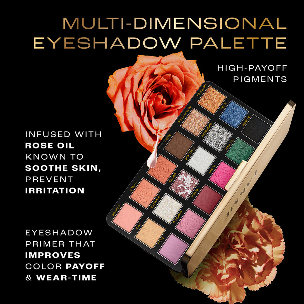 Lakme Rouge Bloom Eyeshadow Pro-Palette, 18 Shades For Infinite Looks, Infused With Rose Oil