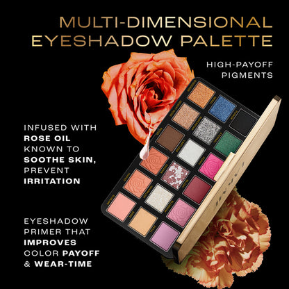 Lakme Rouge Bloom Eyeshadow Pro-Palette, 18 Shades For Infinite Looks, Infused With Rose Oil