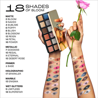 Lakme Rouge Bloom Eyeshadow Pro-Palette, 18 Shades For Infinite Looks, Infused With Rose Oil