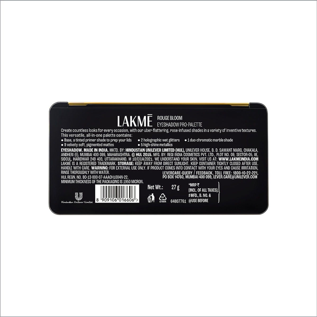 Lakme Rouge Bloom Eyeshadow Pro-Palette, 18 Shades For Infinite Looks, Infused With Rose Oil