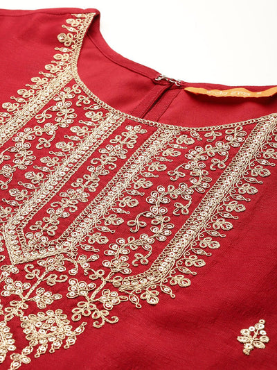 Indyancart IE Ethnic Motifs Embroidered Sequinned Kurta With Trousers & Dupatta