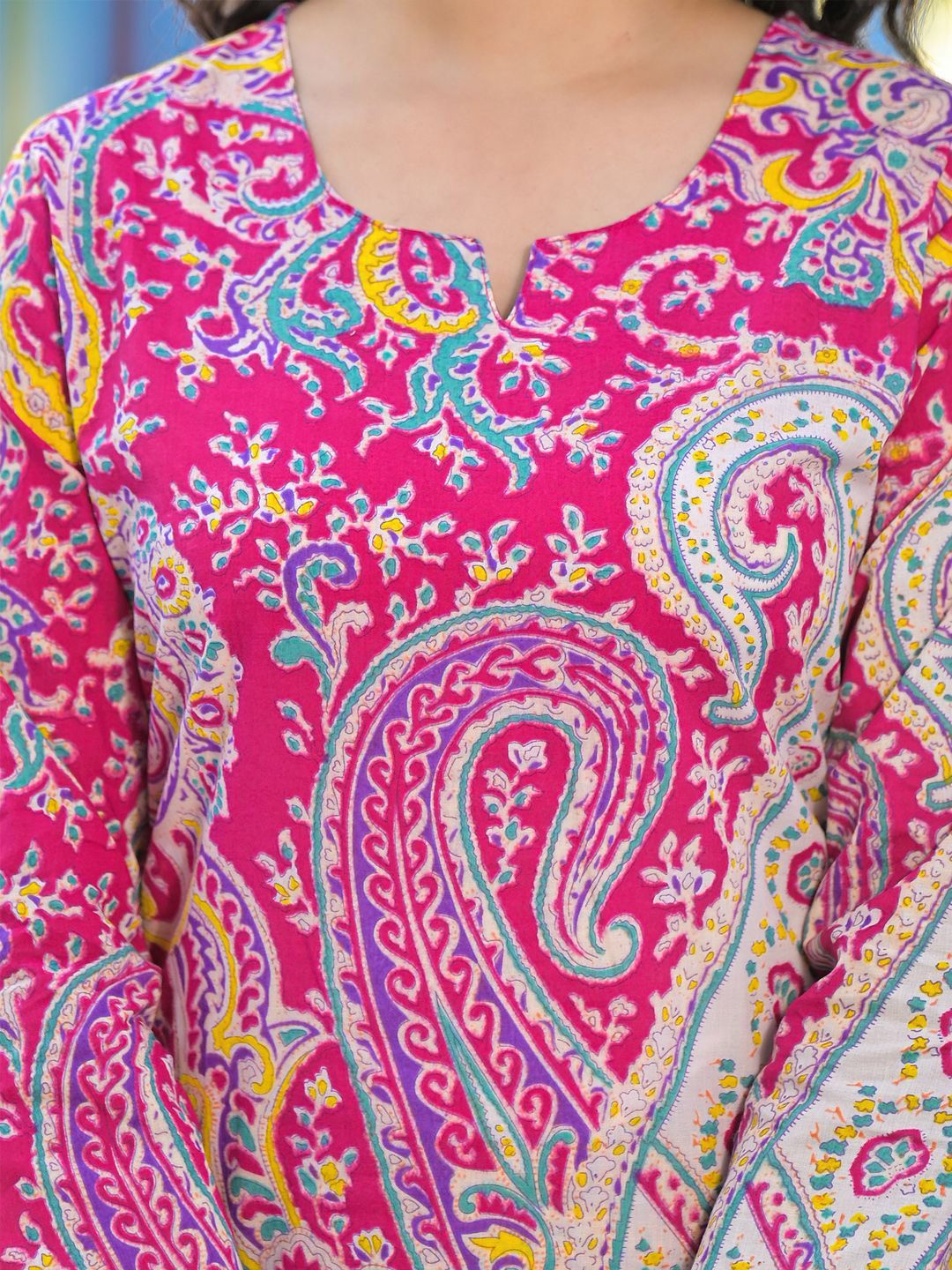 Paisley Printed Pure Cotton Straight Kurta With Trousers
