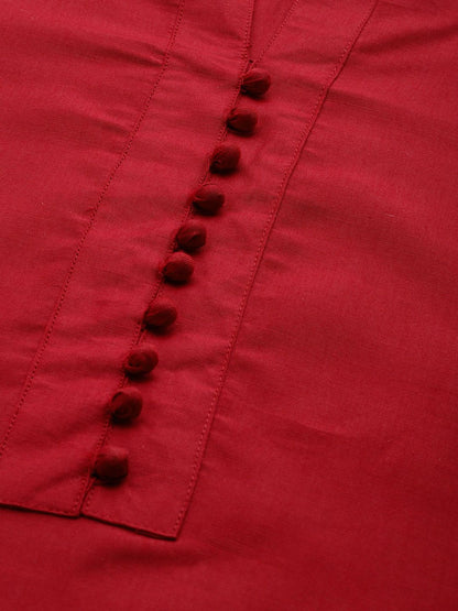 Dhiyona IE Women Maroon Solid Kurta with Palazzos & Dupatta