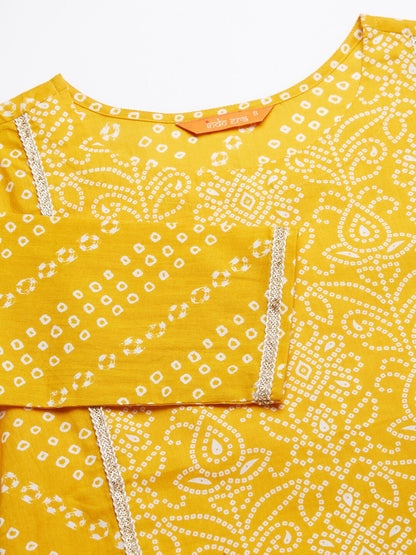 Women Yellow & White Printed Kurta with Trousers & Dupatta