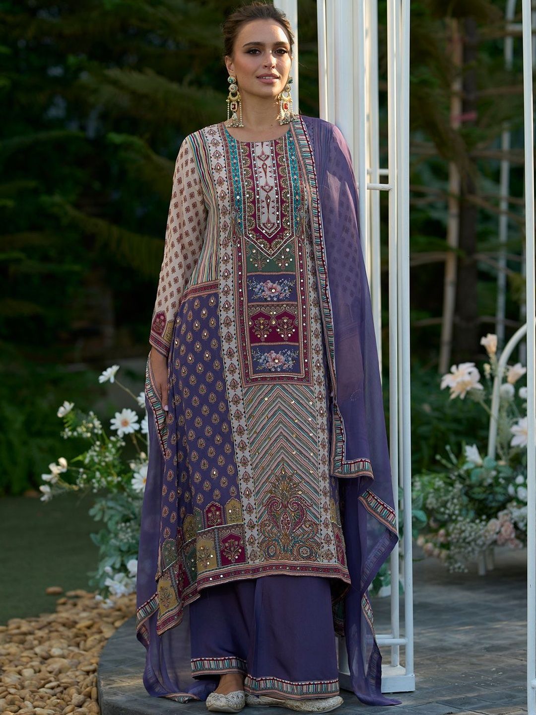 Women Ethnic Motifs Printed Sequinned A-Line Kurta with Palazzos & Dupatta