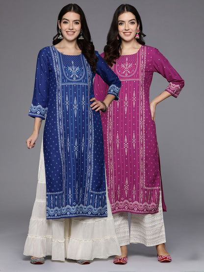 Indyancart IE Pack of 2 Ethnic Motifs Printed Kurta