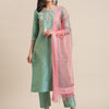 Indyancart VA Women's Floral Embroidered Thread Work Kurta with Trousers & With Dupatta