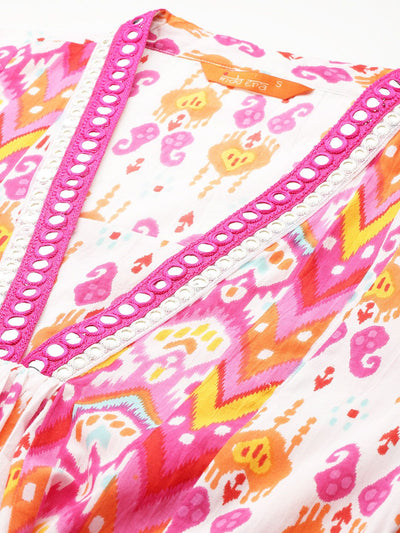 Dhiyona IE Ethnic Motifs Printed Mirror Work Pure Cotton Kurta with Trousers & With Dupatta