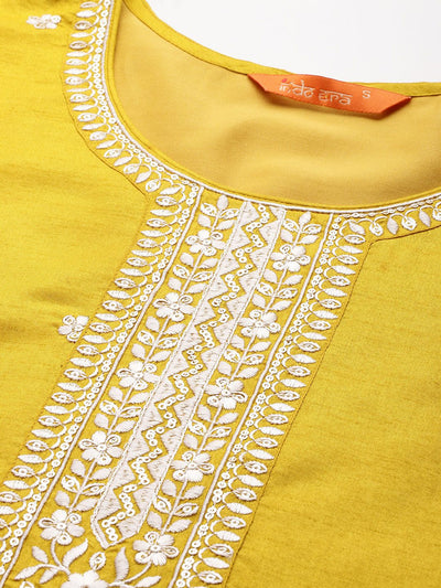 Indyancart IE Floral Embroidered Sequinned Kurta With Trousers & Dupatta