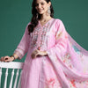 Indyancart IE Floral Embroidered Sequinned Pure Cotton Kurta With Trousers & Dupatta