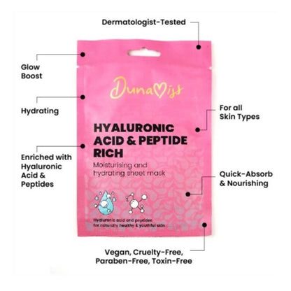 Dunamiss Hydra Boost Instant Glow Sheet Mask with Hyaluronic Acid, skincare product from Dunamiss Cosmetics, close-up view