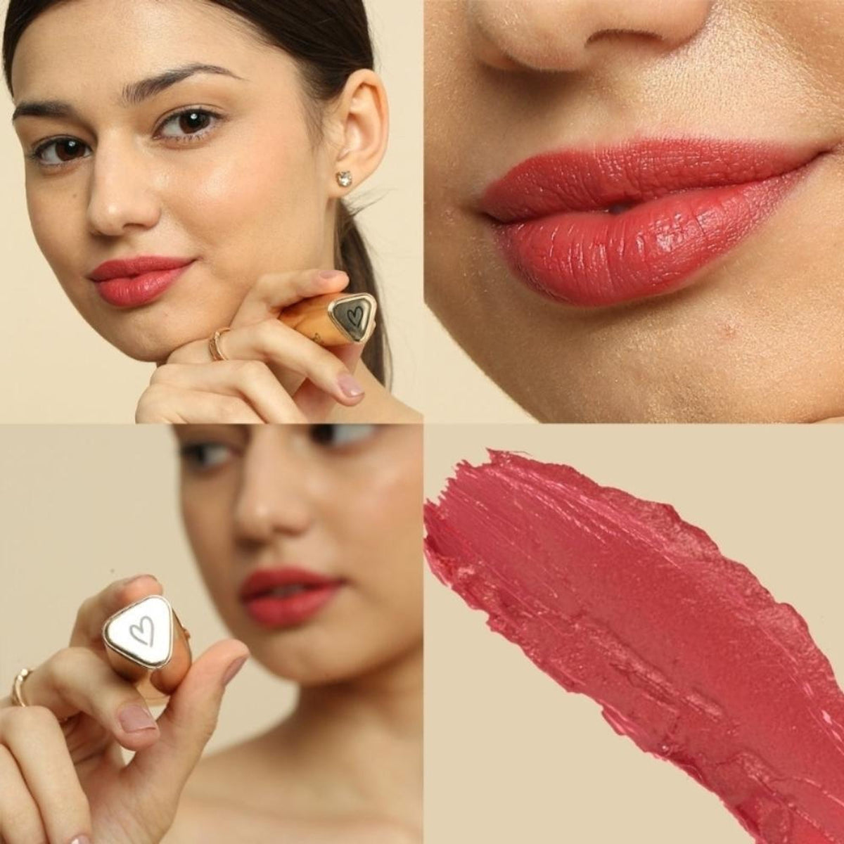 Dunamiss Satin Luxe Lipstick in Lucia shade featuring smooth, satin-finish packaging from Dunamiss Cosmetics.