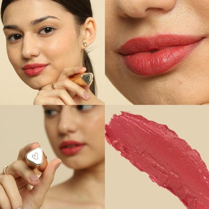 Dunamiss Satin Luxe Lipstick in Lucia shade featuring smooth, satin-finish packaging from Dunamiss Cosmetics.