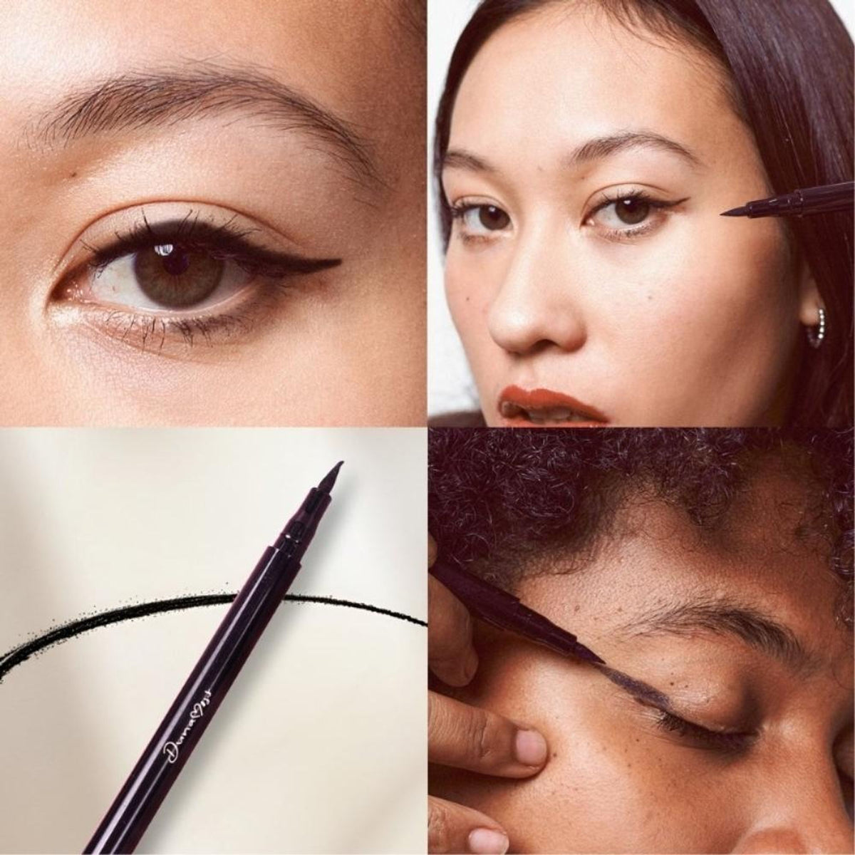Dunamiss Cosmetics Liquid Sketch Smudge Proof Eyeliner in intense black, shown with the sleek black eyeliner pen on a white background.