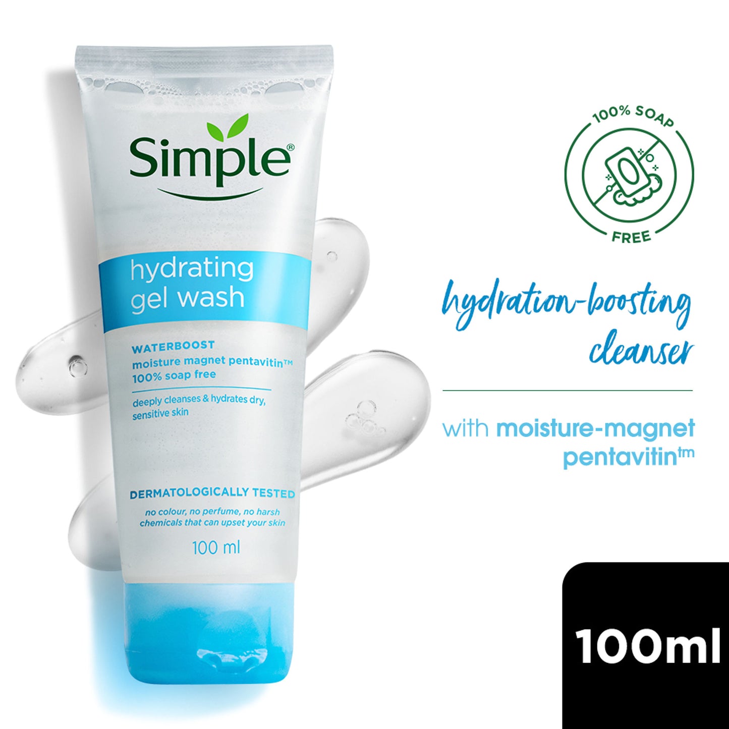 Simple Hydrating Gel Face Wash, Gentle Hydrating Cleanser With Pentavitin