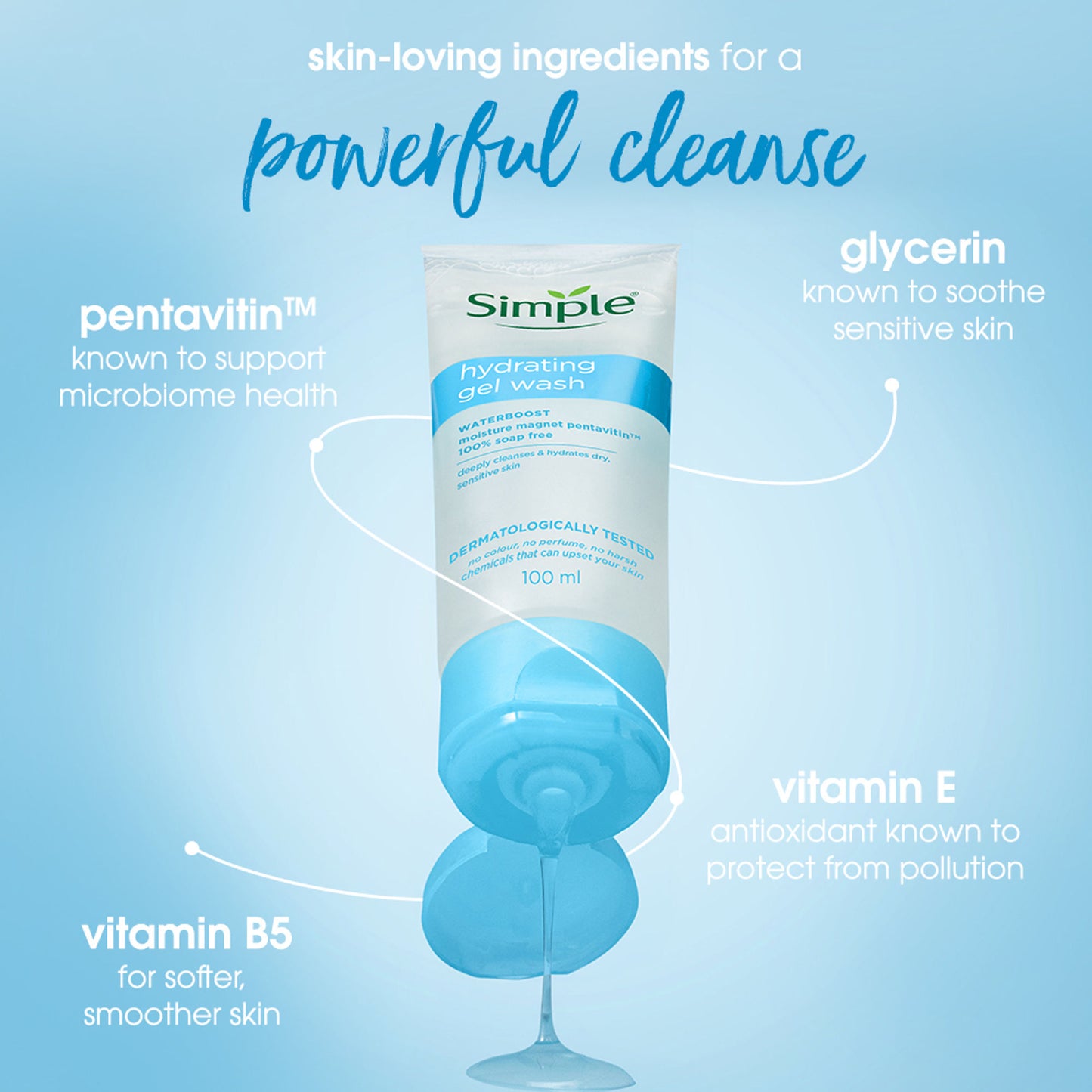 Simple Hydrating Gel Face Wash, Gentle Hydrating Cleanser With Pentavitin