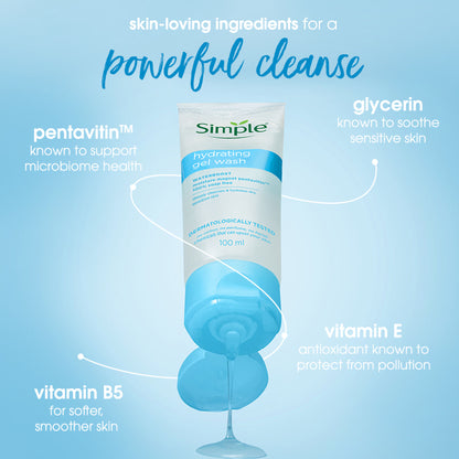 Simple Hydrating Gel Face Wash, Gentle Hydrating Cleanser With Pentavitin