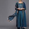 Dhiyona VA Women'sFloral Yoke Design Regular Sequinned Chanderi Silk Kurta with Trousers & Dupatta
