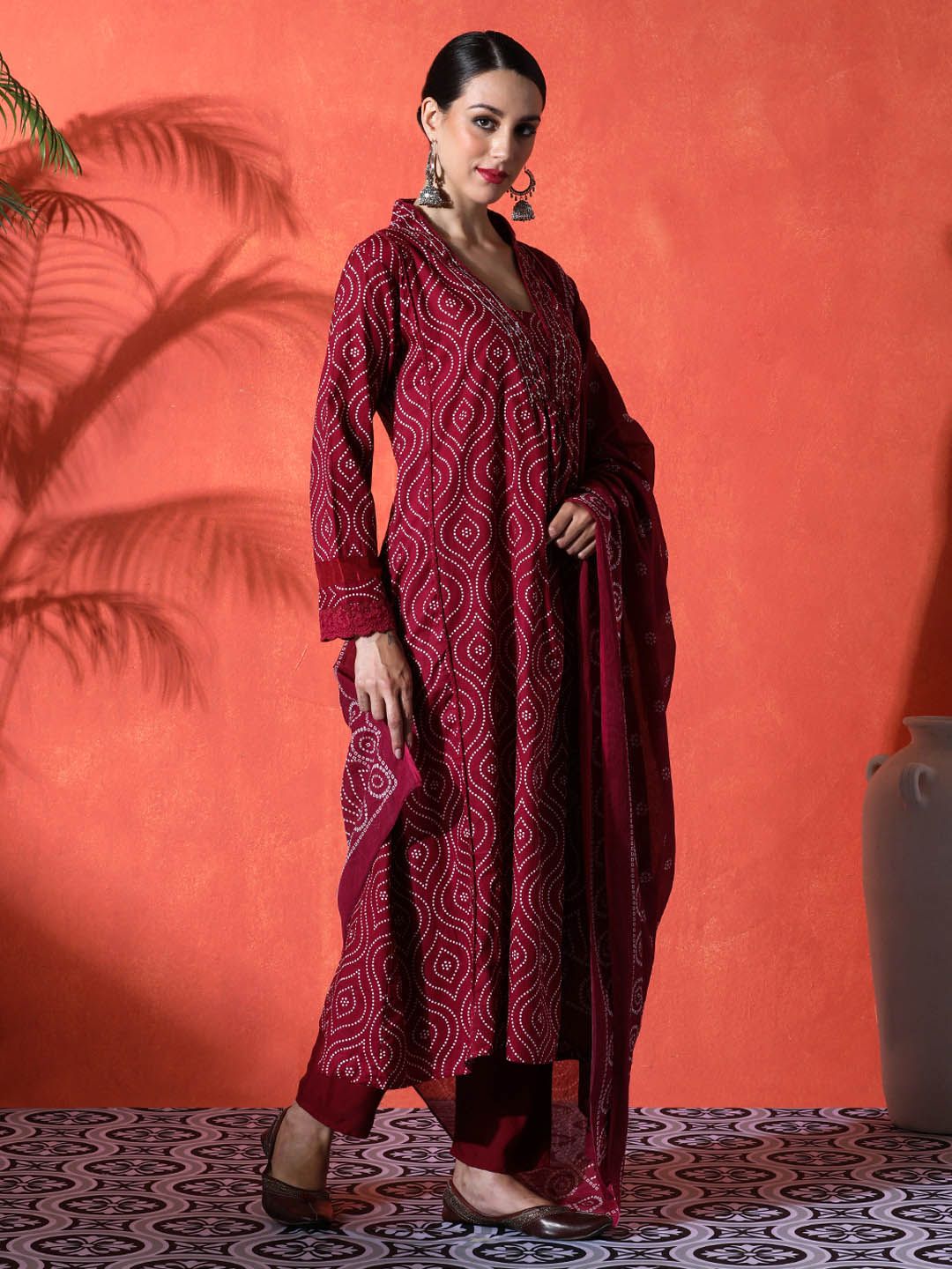 Indyancart SN Women's Floral Embroidered A-Line Pure Cotton Kurta & Trousers Kurta Set
