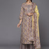 Dhiyona VA Women's Brown Bandhani Printed Gotta Patti Pure Cotton Kurta with Palazzos & With Dupatta