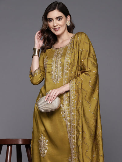 Indyancart IE Women Ethnic Motifs Embroidered Regular Sequinned Kurta with Trousers & Dupatta