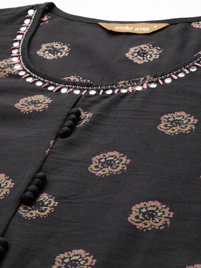 Indyancart IE Floral Printed Pure Cotton Kurta with Trousers & Dupatta