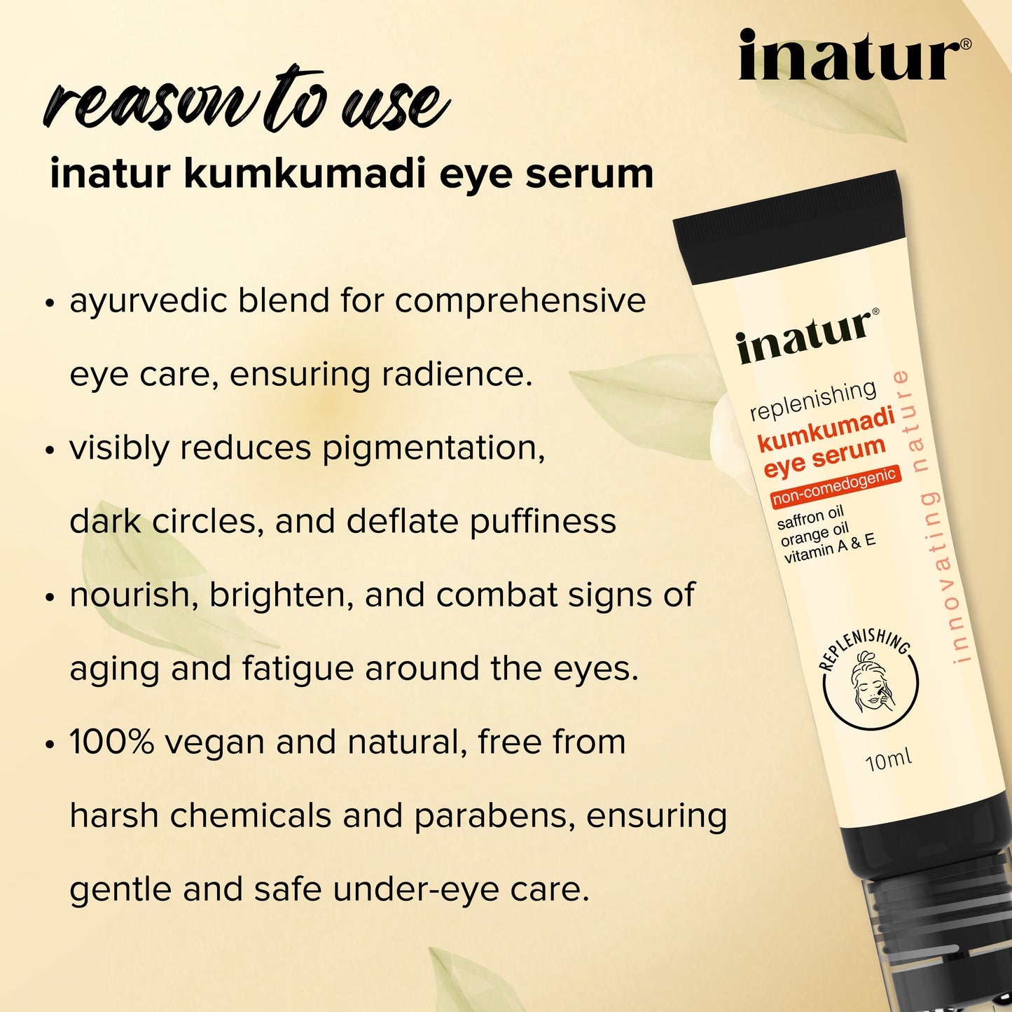 inatur Kumkumadi Under Eye Serum, with Saffron, Vitamin A& E, for Dark Circles, Puffiness