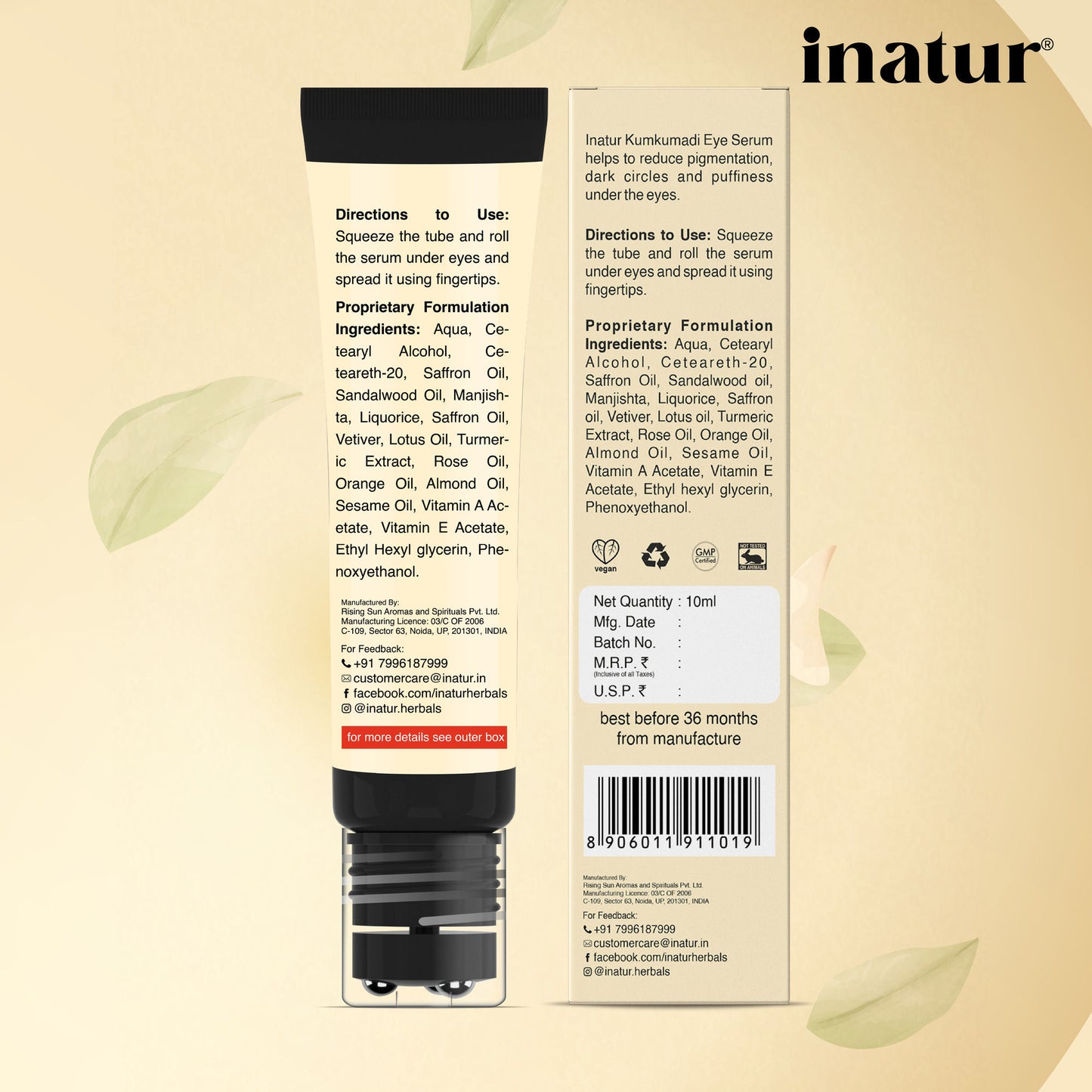 inatur Kumkumadi Under Eye Serum, with Saffron, Vitamin A& E, for Dark Circles, Puffiness