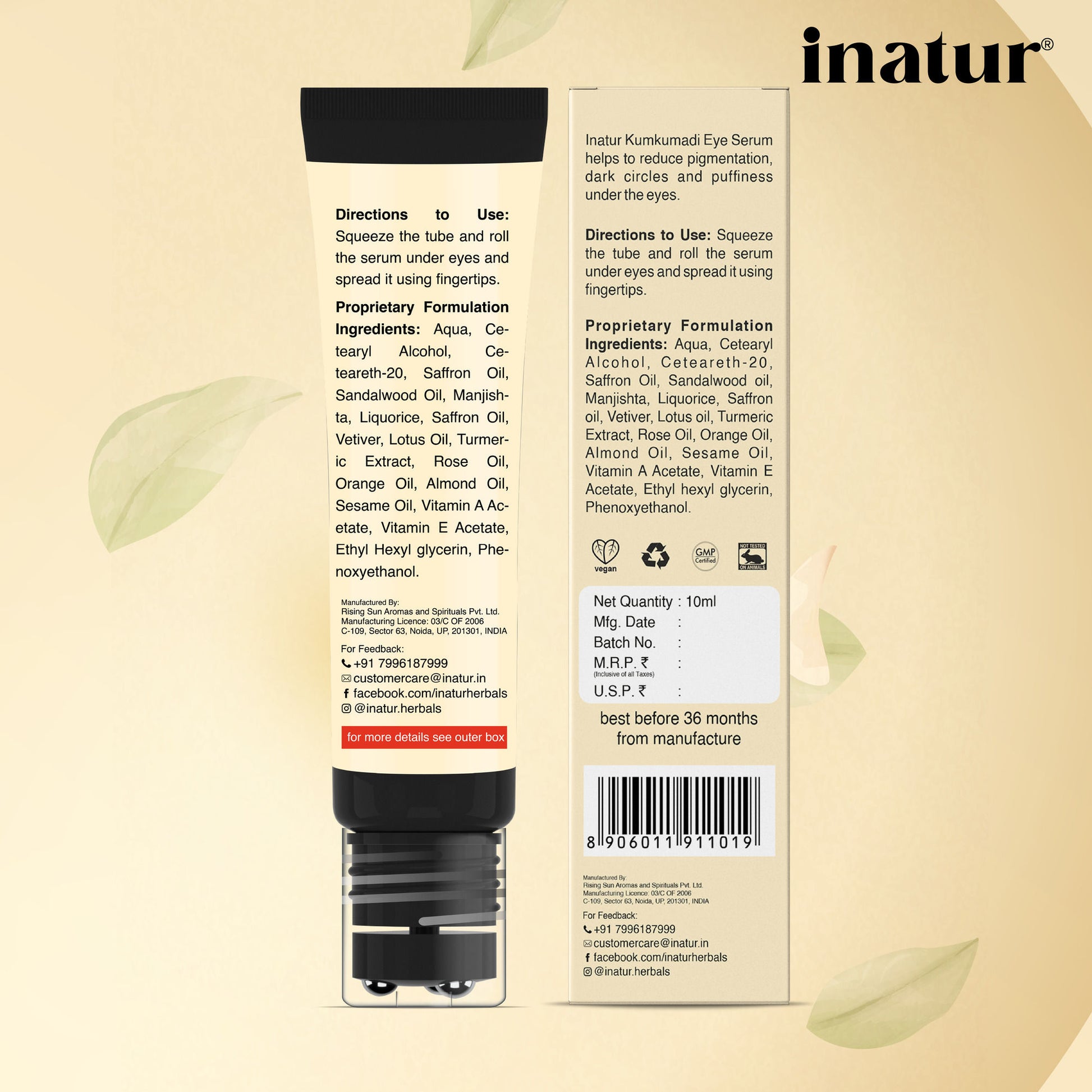 inatur Kumkumadi Under Eye Serum, with Saffron, Vitamin A& E, for Dark Circles, Puffiness