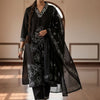 Indyancart IE Floral Embroidered A-Line Chikankari Pure Cotton Kurta With Trousers & Dupatta