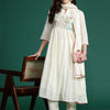 Dhiyona IE Floral Embroidered Empire Thread Work Pure Cotton Kurta with Trousers & Dupatta