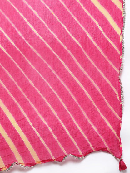 Indyancart VA Women's Leheriya Printed Kurta with Trousers & With Dupatta