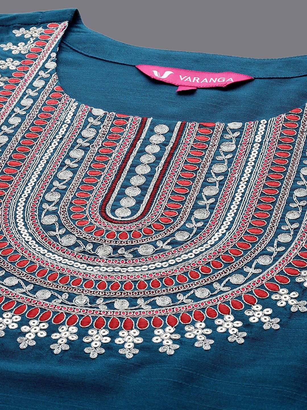 Indyancart VA Women'sEthnic Motifs Yoke Design Sequinned Kurta with Trousers & With Dupatta