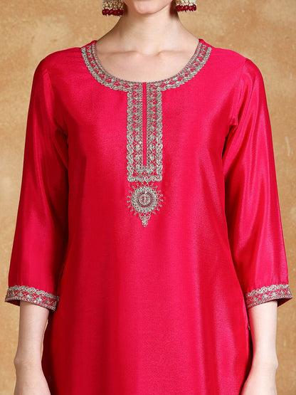 Indyancart VA Women Floral Embroidered Kurta with Sharara & Dupatta