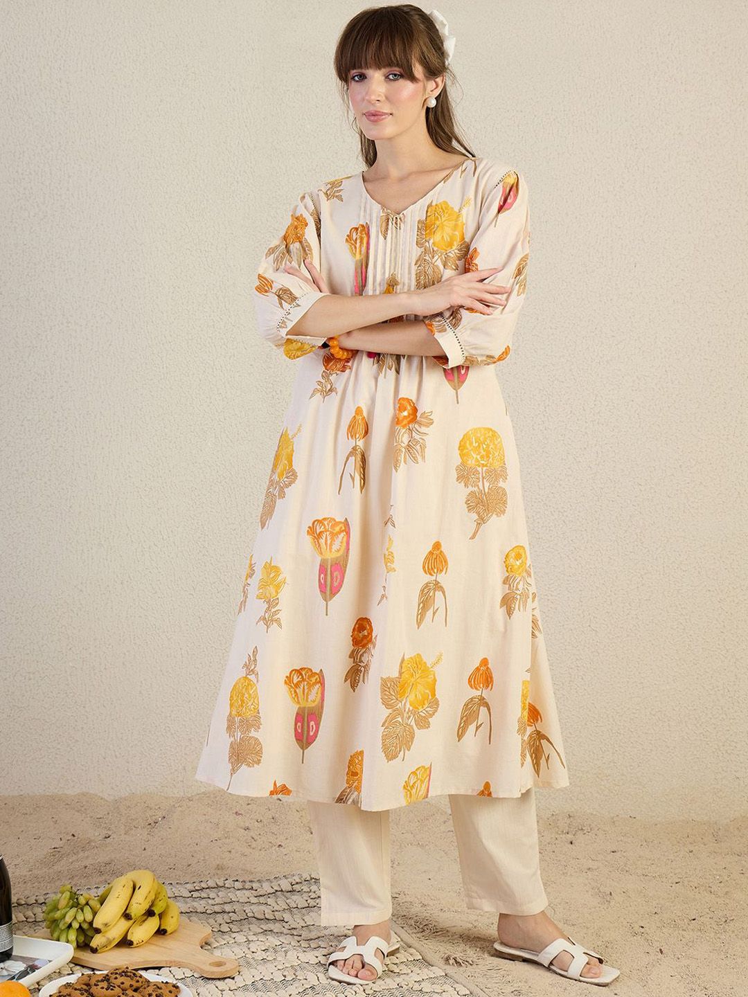 Dhiyona IE Printed V-Neck Tunic With Trousers Co-Ords