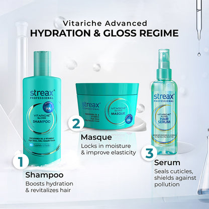 Streax Professional Vitariche Gloss Shampoo for Dry & Frizzy Hair with Vitamin E