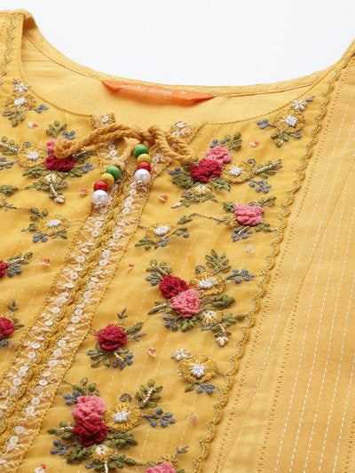 Dhiyona IE Floral Embroidered Regular Thread Work Pure Cotton Kurta With Trousers & Dupatta