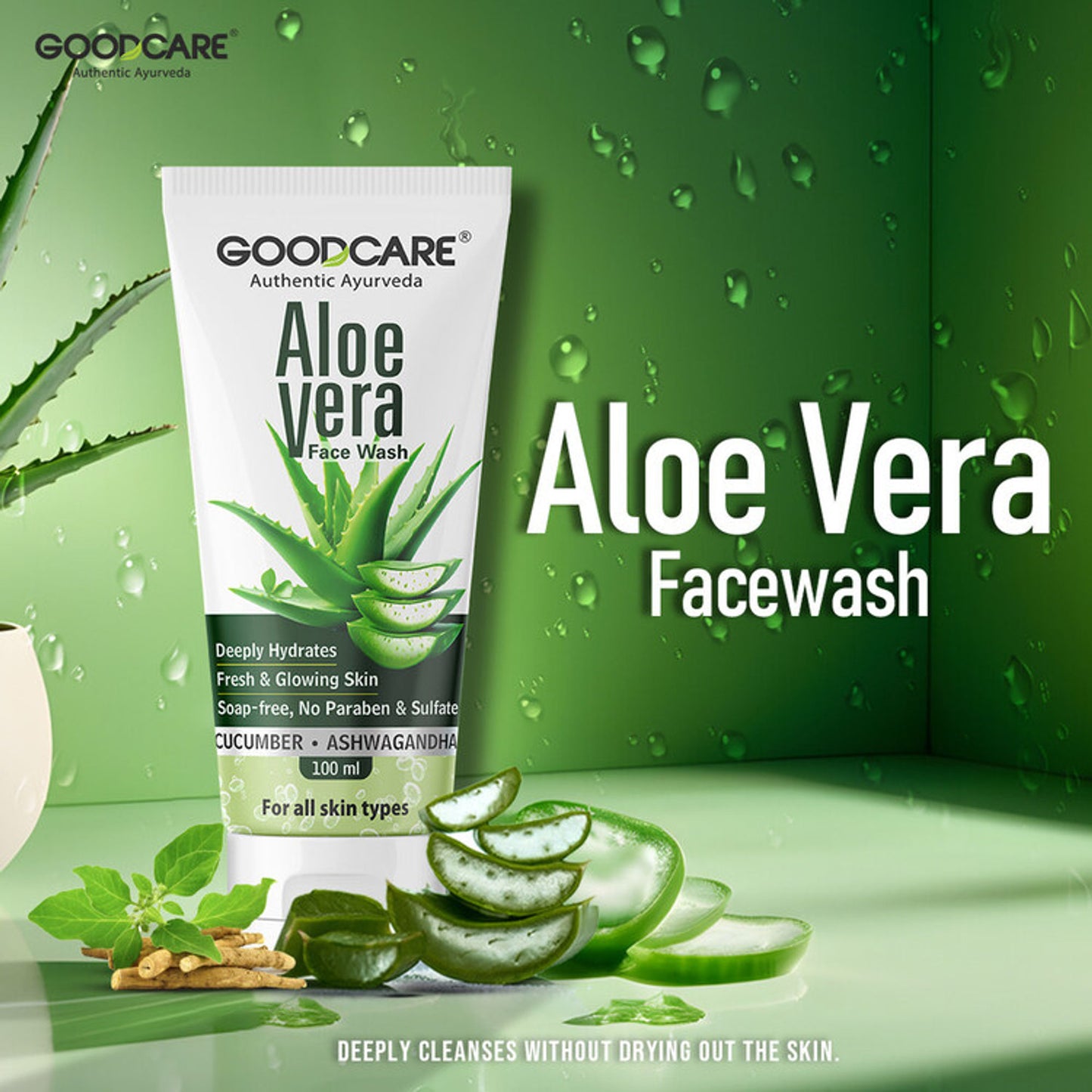 GOODCARE Ayurvedic Aloe Vera Face Wash with Cucumber gently cleanses, hydrates and fights acne