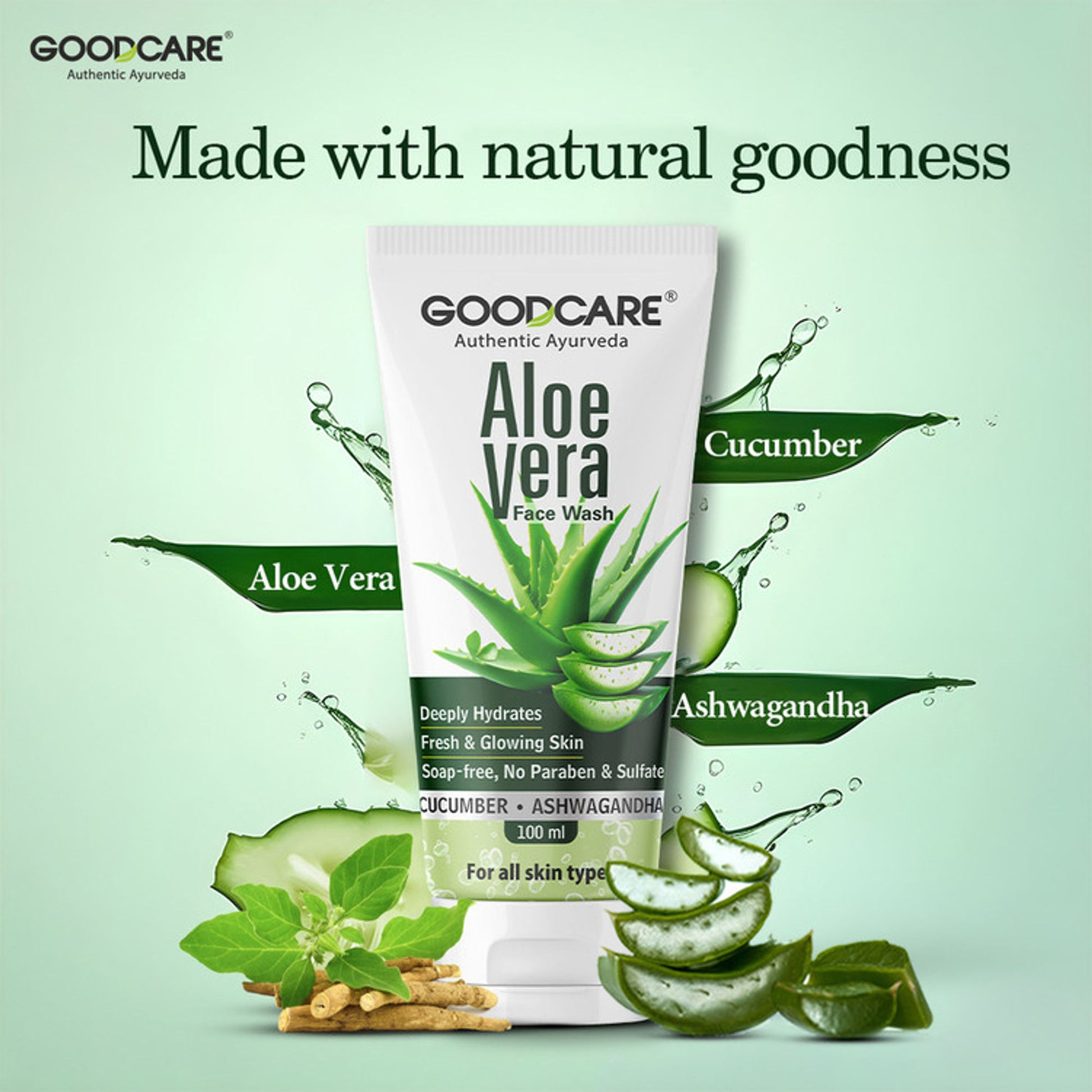 GOODCARE Ayurvedic Aloe Vera Face Wash with Cucumber gently cleanses, hydrates and fights acne