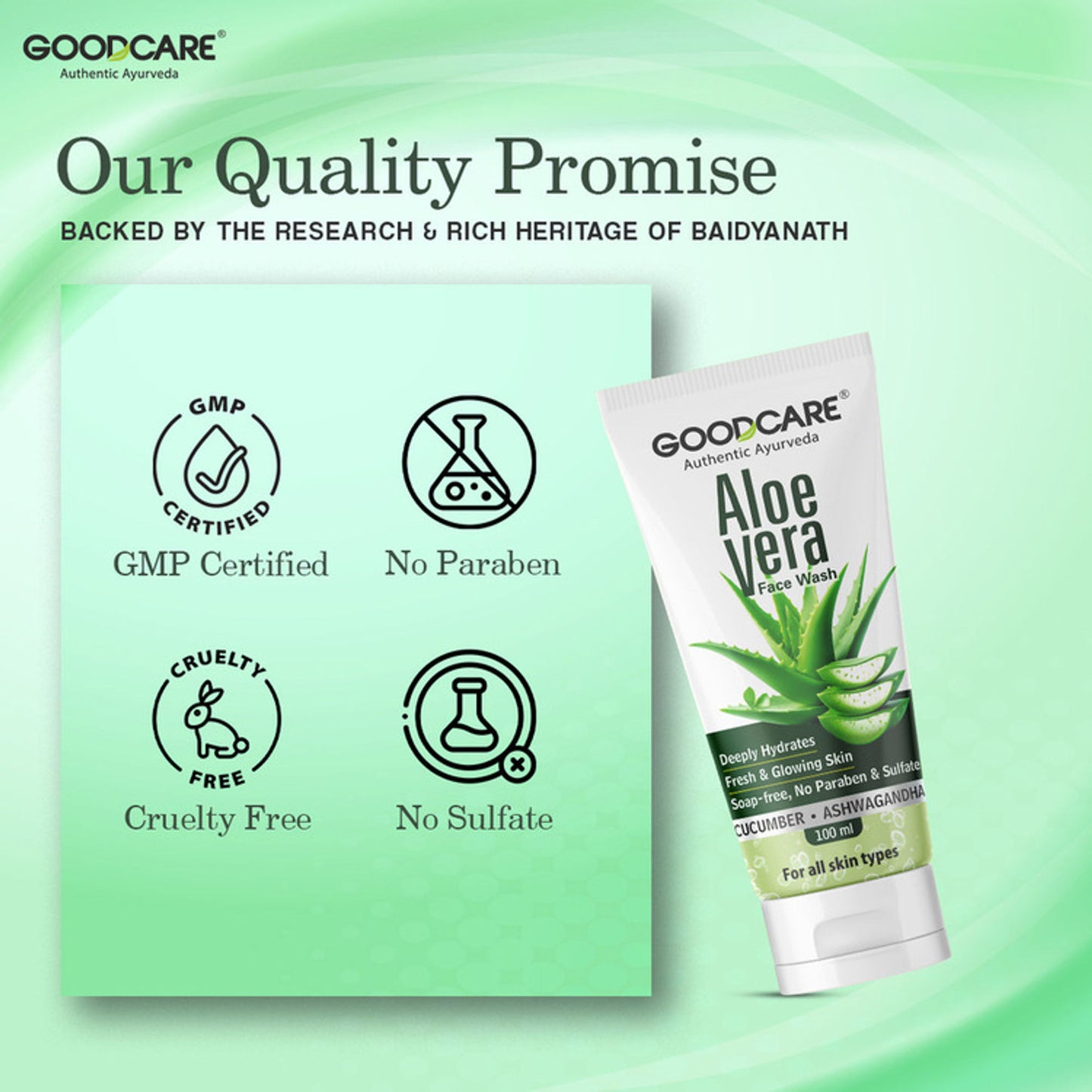 GOODCARE Ayurvedic Aloe Vera Face Wash with Cucumber gently cleanses, hydrates and fights acne