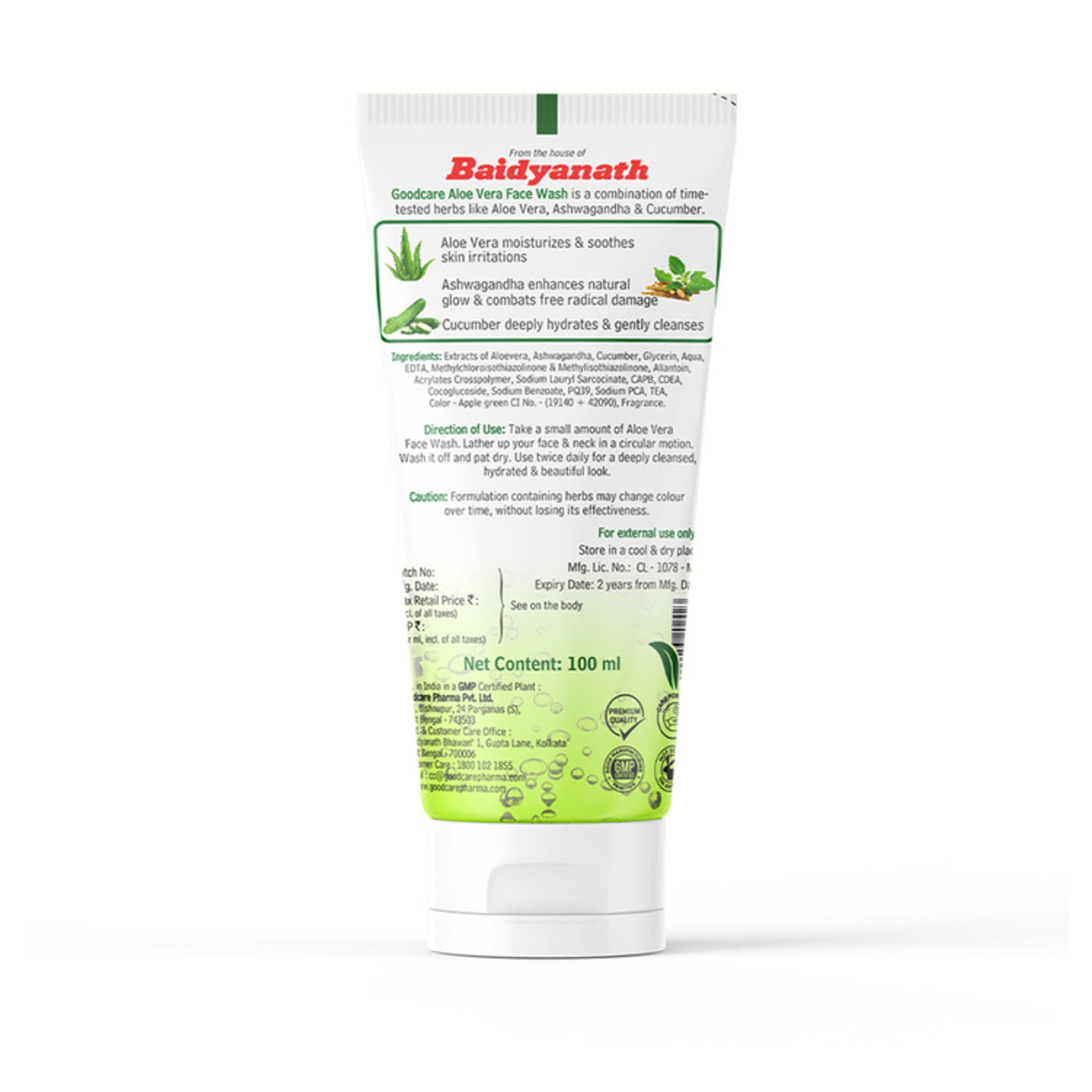 GOODCARE Ayurvedic Aloe Vera Face Wash with Cucumber gently cleanses, hydrates and fights acne