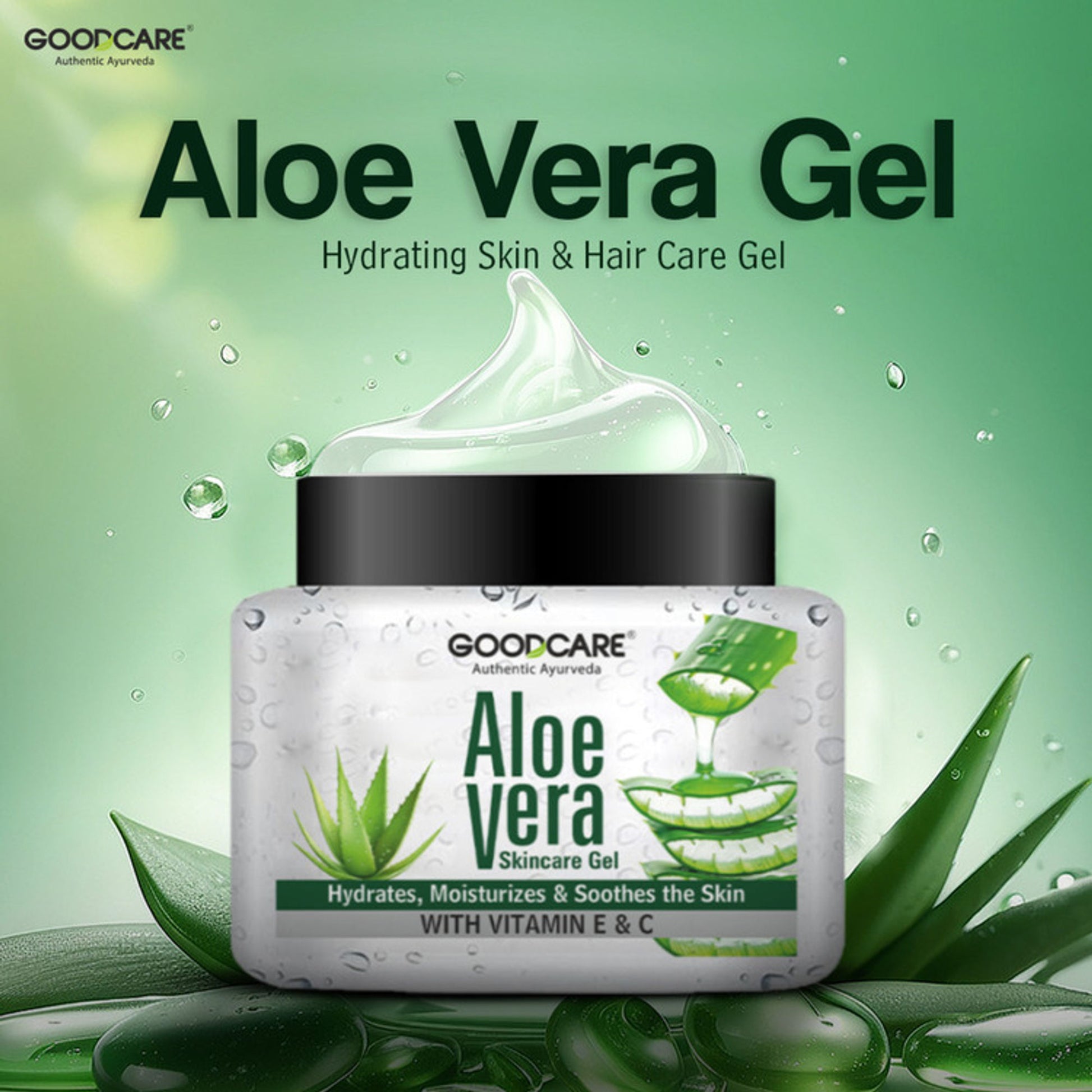 GOODCARE Pure Ayurvedic Aloe Vera Gel for Hair, Skin & Face with Vitamin E and C