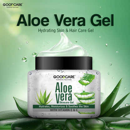 GOODCARE Pure Ayurvedic Aloe Vera Gel for Hair, Skin & Face with Vitamin E and C