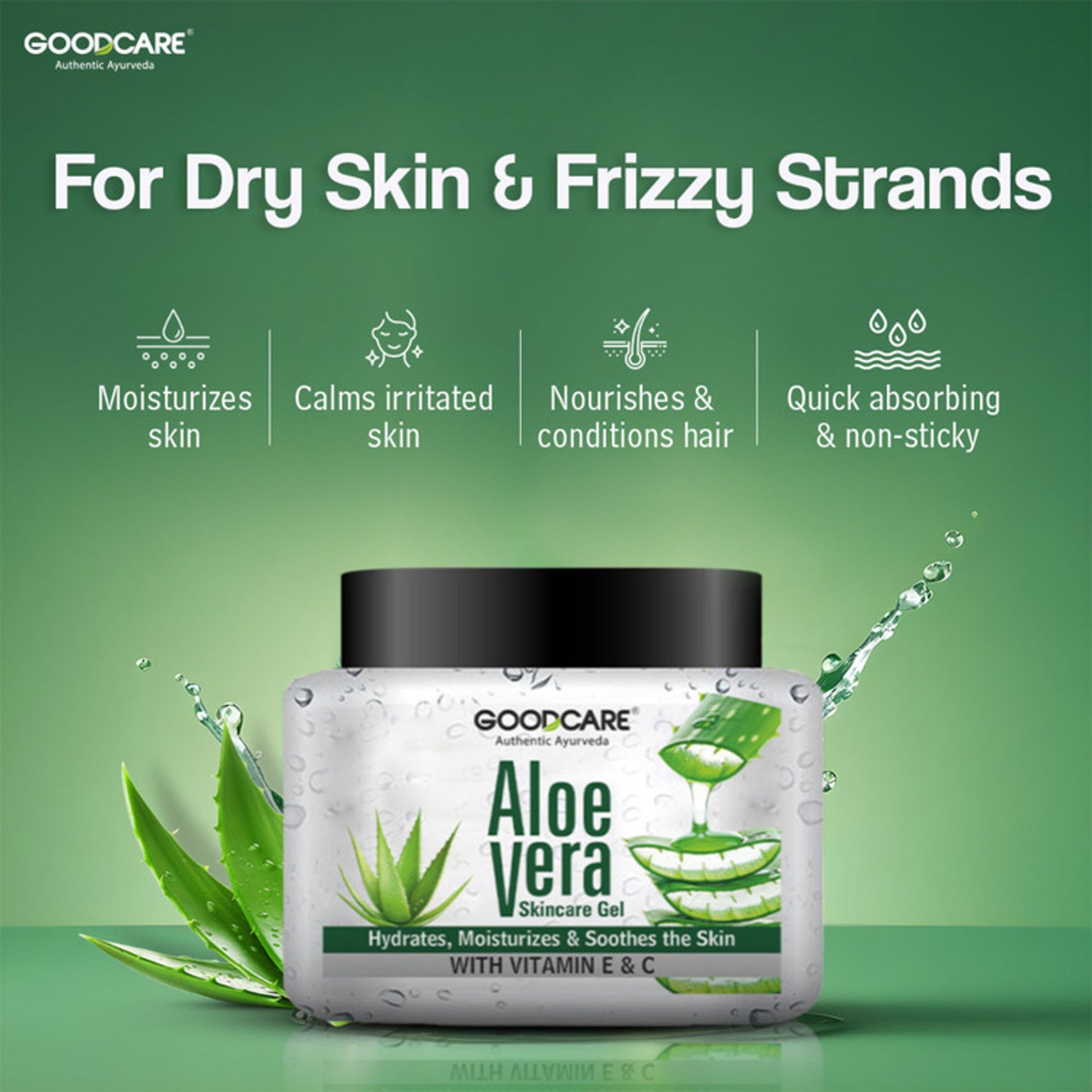GOODCARE Pure Ayurvedic Aloe Vera Gel for Hair, Skin & Face with Vitamin E and C