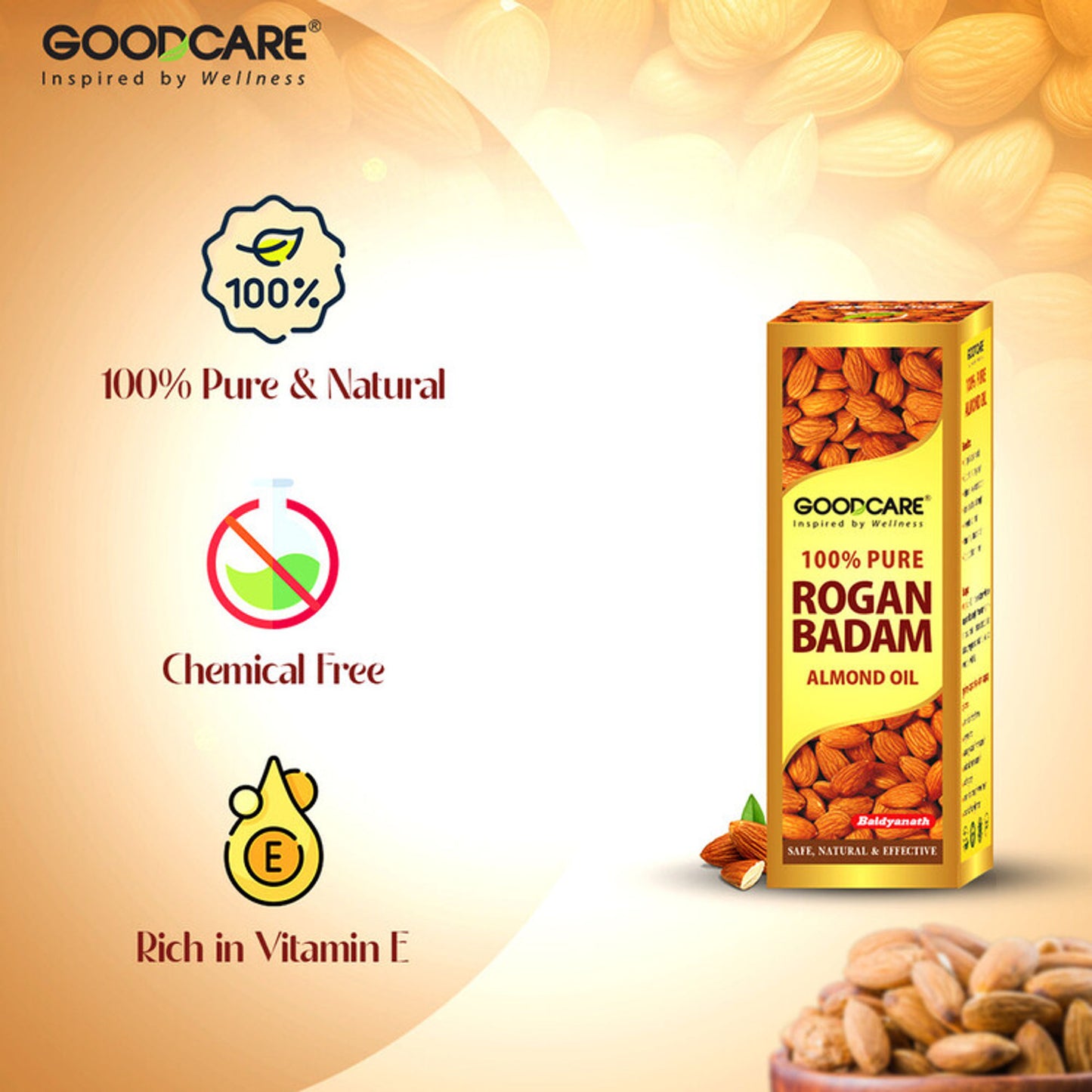 GOODCARE Rogan Badam Oil Pure Ayurvedic Almond Oil for Hair Growth and Glowing Skin